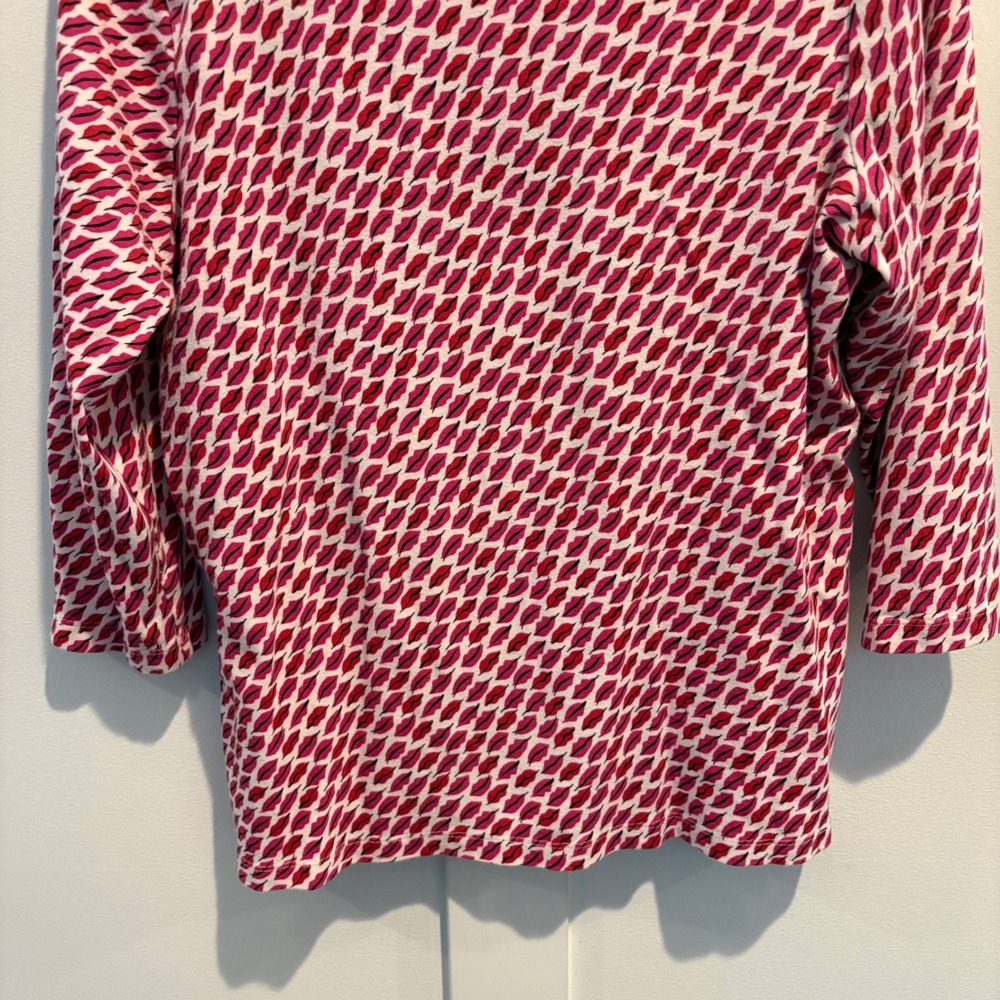 Chico's Pink Lipstick Print 100% Cotton 3/4 Sleeve Boatneck Knit Top Large (2) - Picture 5 of 11